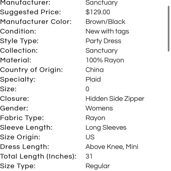 NWT (0) (6) Sanctuary cloth brown plaid faux wrap side tie button long sleeves - Picture 13 of 13